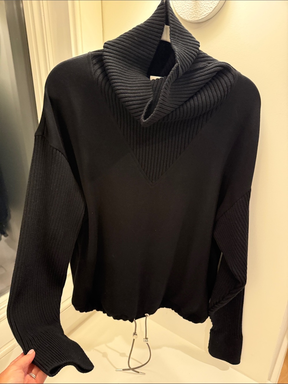 Varley Hannah high neck Black Ribbed Funnel Cowl Neck double soft Sweater